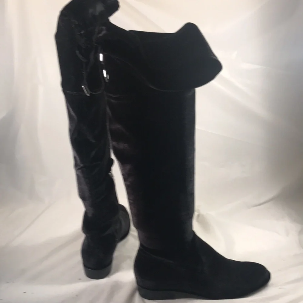 Marc Fisher Women’s Black Velvet Over The Knee Drawstring  Goth Emo Fall Boots